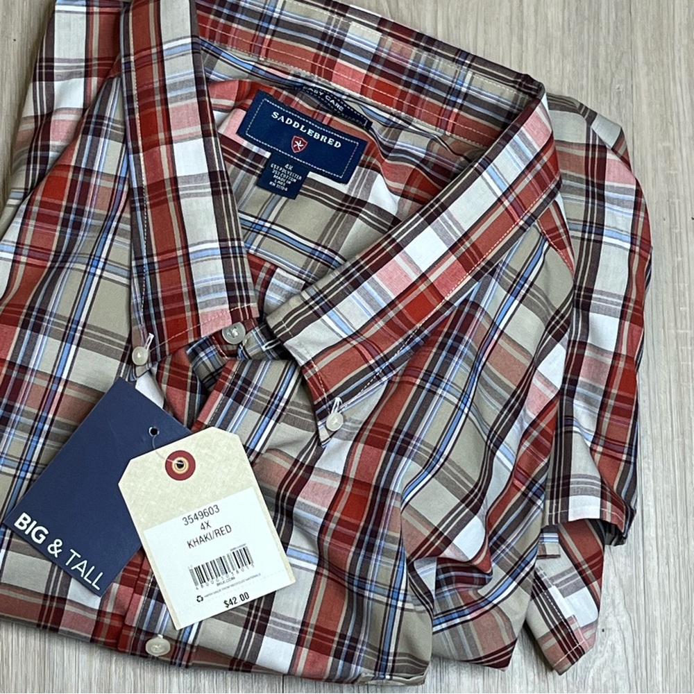 Saddlebred Easy Care Men's Multicolor Plaid Button Down Long Sleeve Shirt Sz 4X